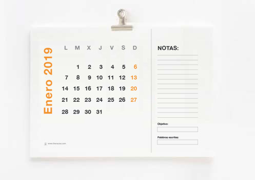 Calendario para escritores 2019