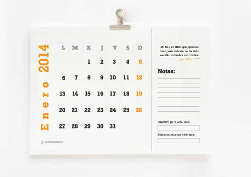 calendario 2014 para escritores