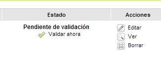 estado de validacion