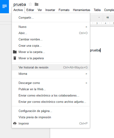 historial de revisiones de Google Drive